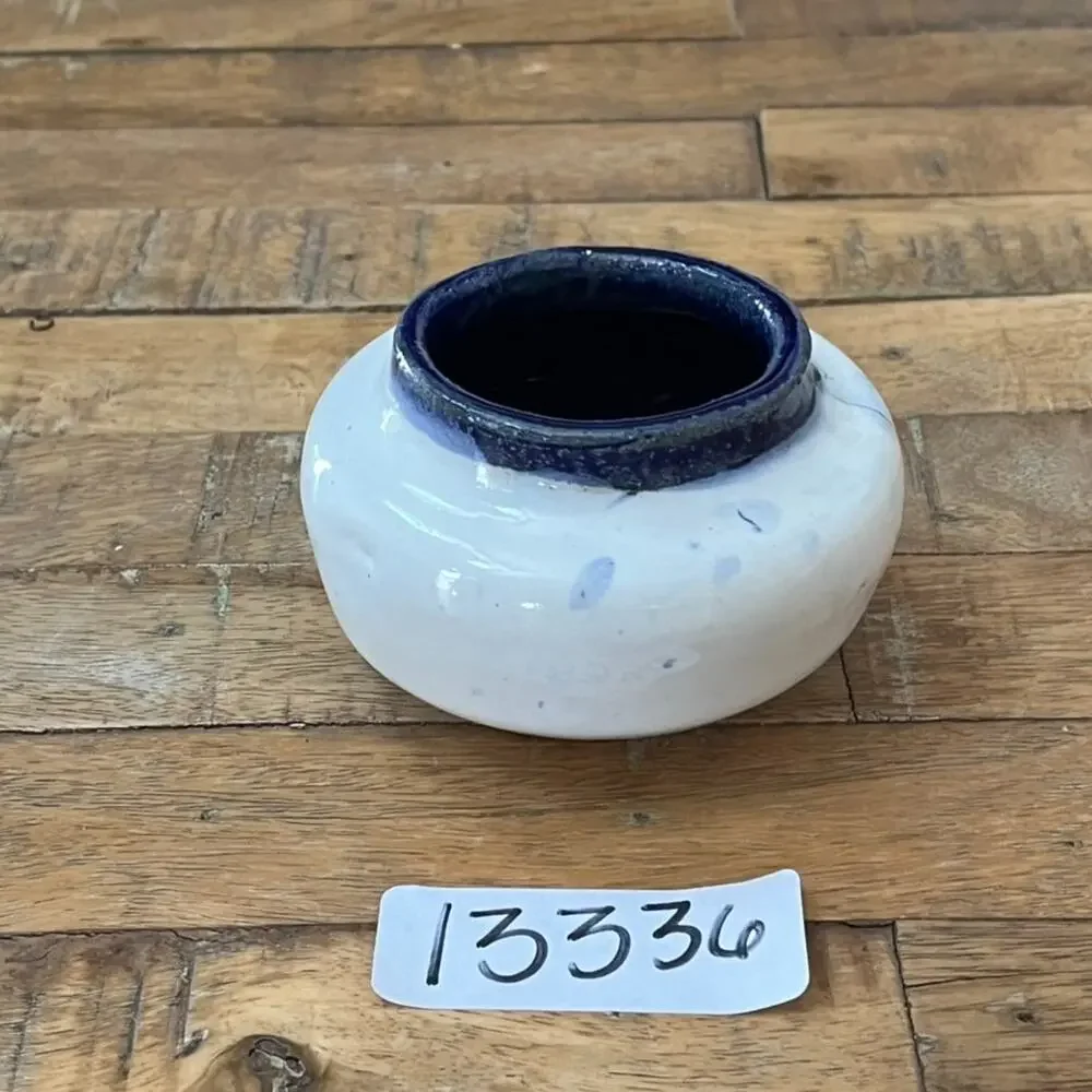 Vintage Studio Art Pottery Bud Vase Blue Rim Textured Glaze